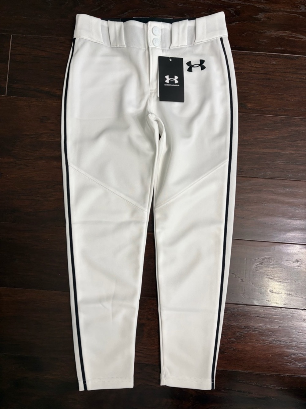 Under Armour White Youth Baseball Pants with Black Piping